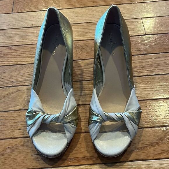Cole Haan Women's Gold Metallic Wedge Heels Size 9B Open Toe Formal - Picture 5 of 8